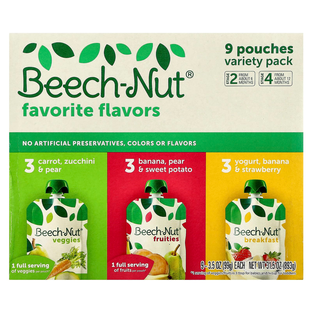 Beech-Nut, Favorite Flavors, для детей от 6 месяцев и старше, 9 пакетиков, 99 г (3,5 унции)