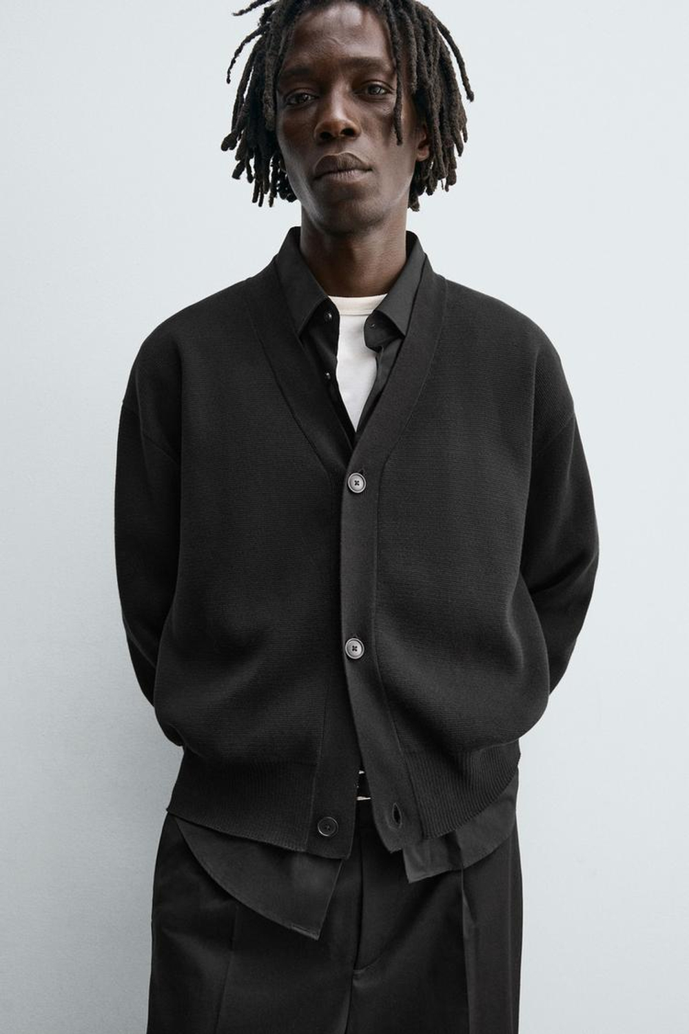 ZARA КАРДИГАН ИЗ РЕЛЬЕФНОГО ХЛОПКА, ЧЕРНЫЙ