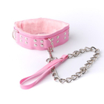 Розовый ошейник с мехом и на поводке (60 см , розовый) (Цвет: розовый)