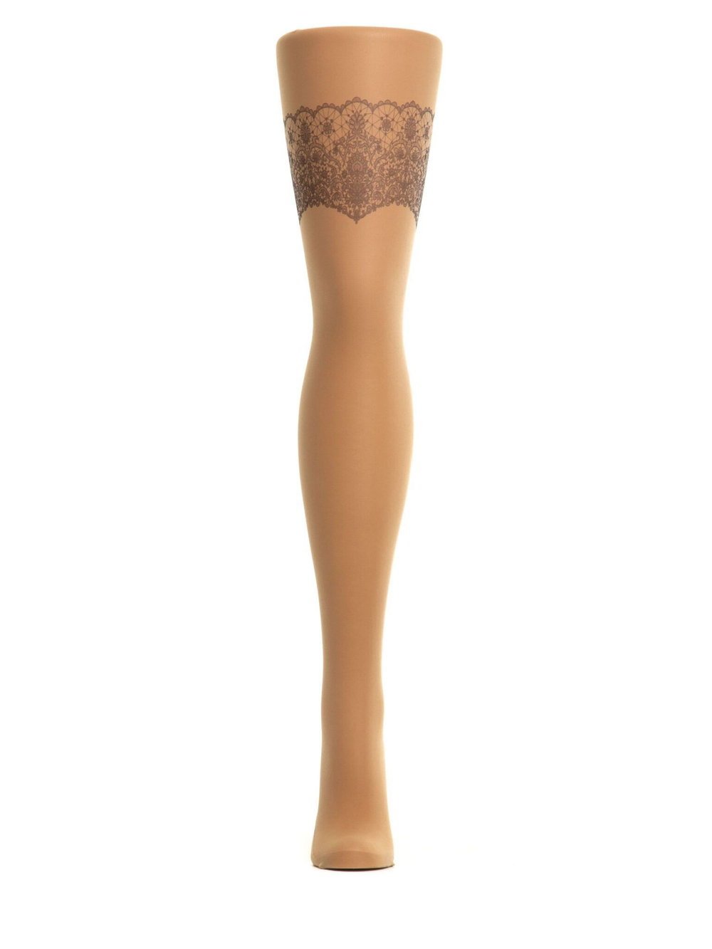 Колготки с имитацией кружевной резинки чулок на левой ножке (Размер: S-M-L) (Цвет: бежевый)