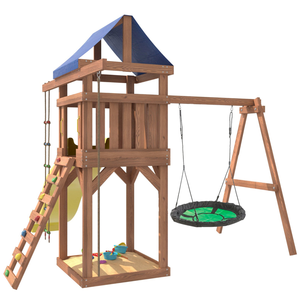 Детская площадка с качелями гнездо Свиби в зеленом цвете IgroWoods для улицы и дачи