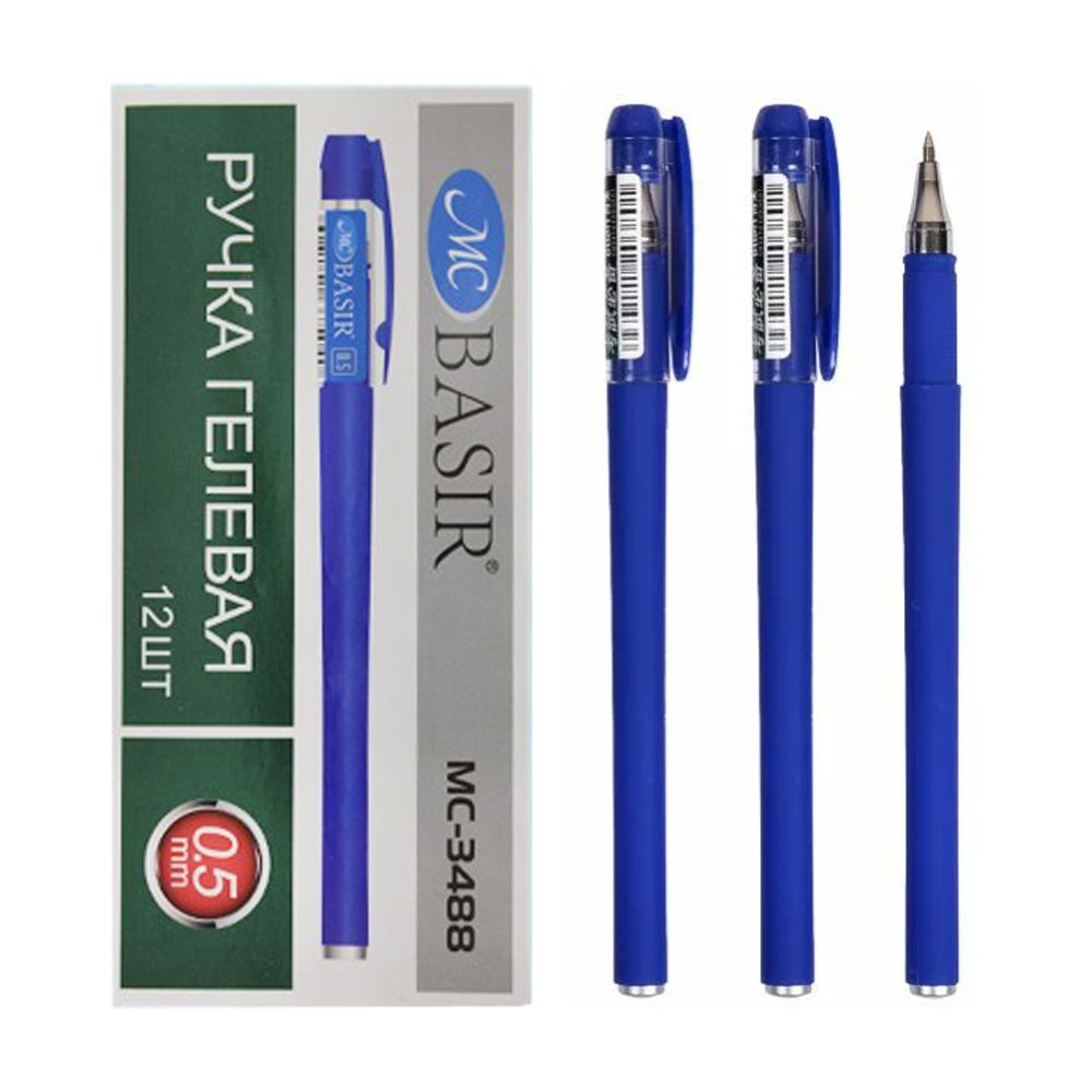 Ручка гелевая, Basir, синие чернила, пластиковый корпус, 12 шт Ручка гелевая, Basir, синие чернила, пластиковый корпус, 12 шт