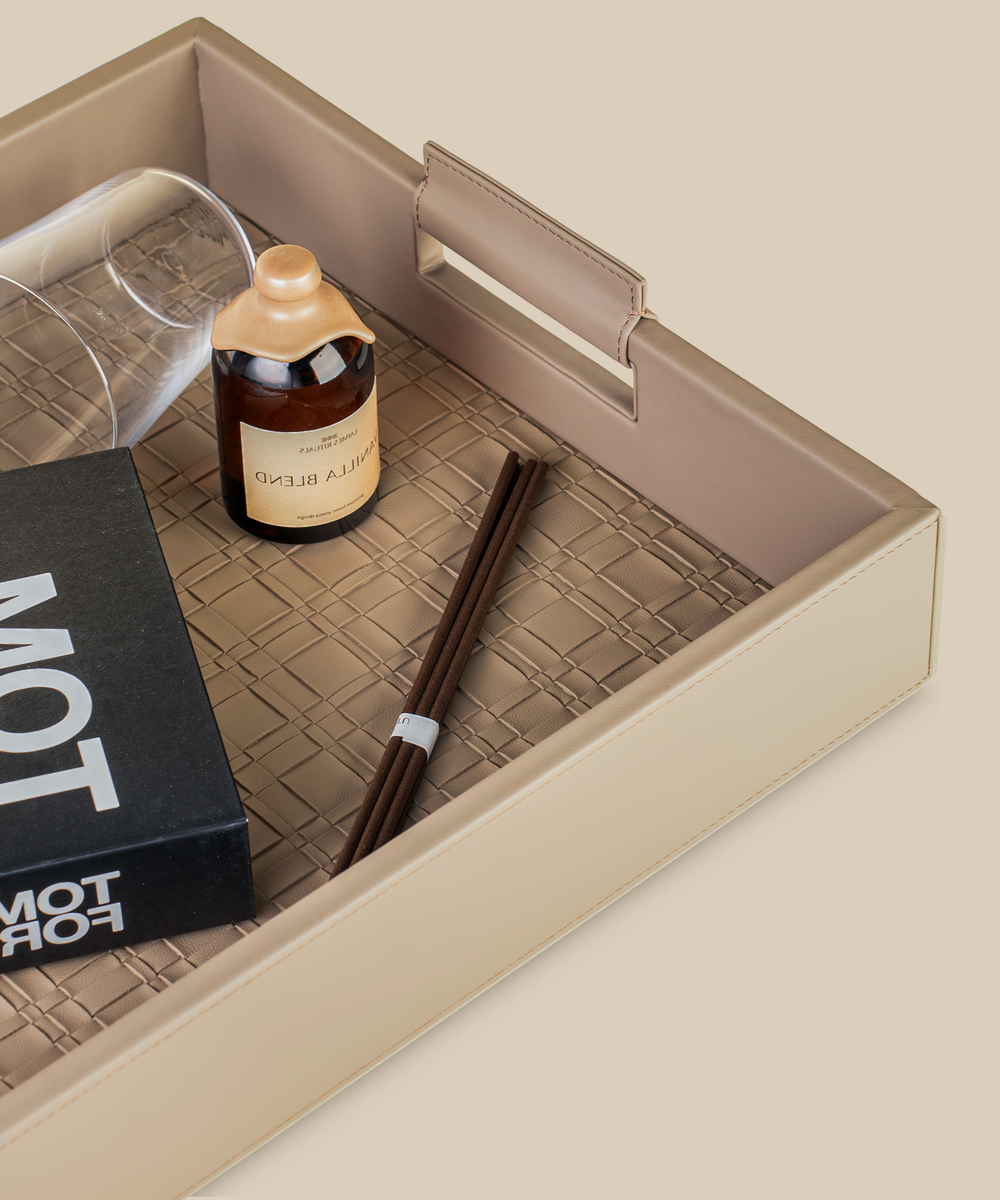 Поднос из плетеной кожи прямоугольный Коричневый