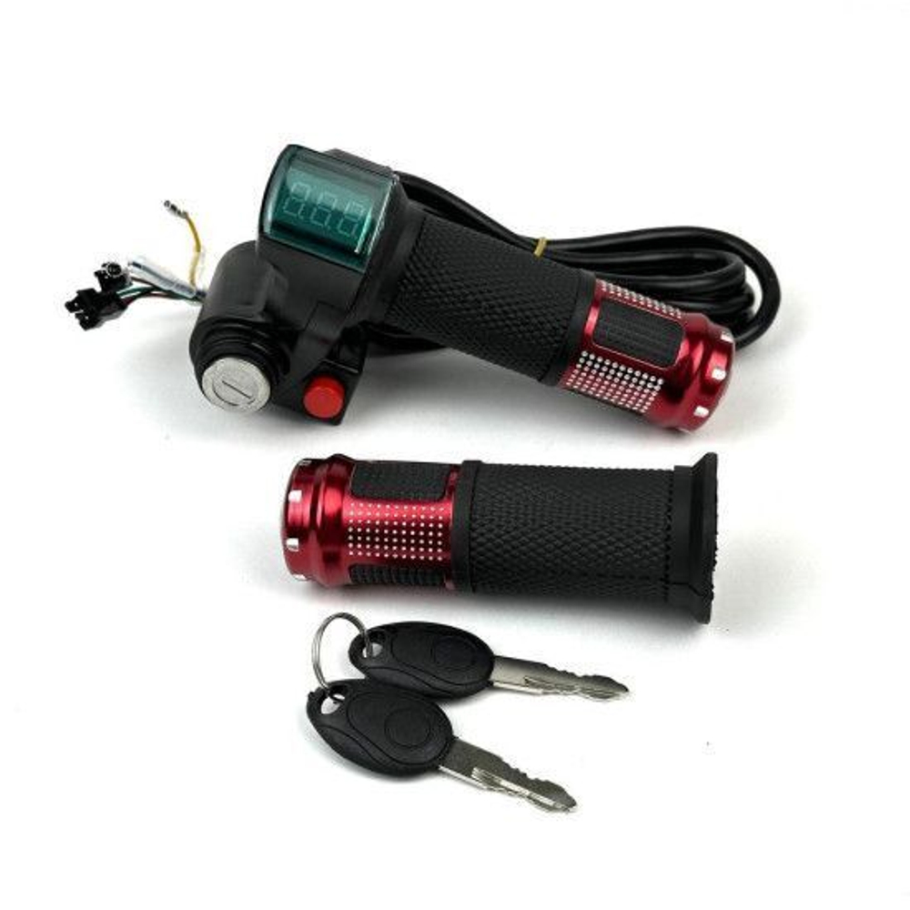 Ручка газа с вольтметром, кнопкой и замком зажигания (кабель 2м) Красная