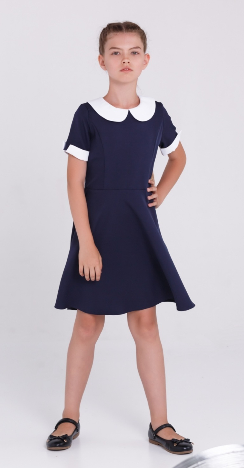 Платье школьное для девочки на последний звонок на первое 1 сентября СССР синее короткий рукав