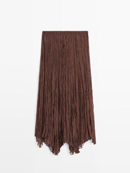 Massimo Dutti Плиссированная юбка-миди из органзы, карамельный