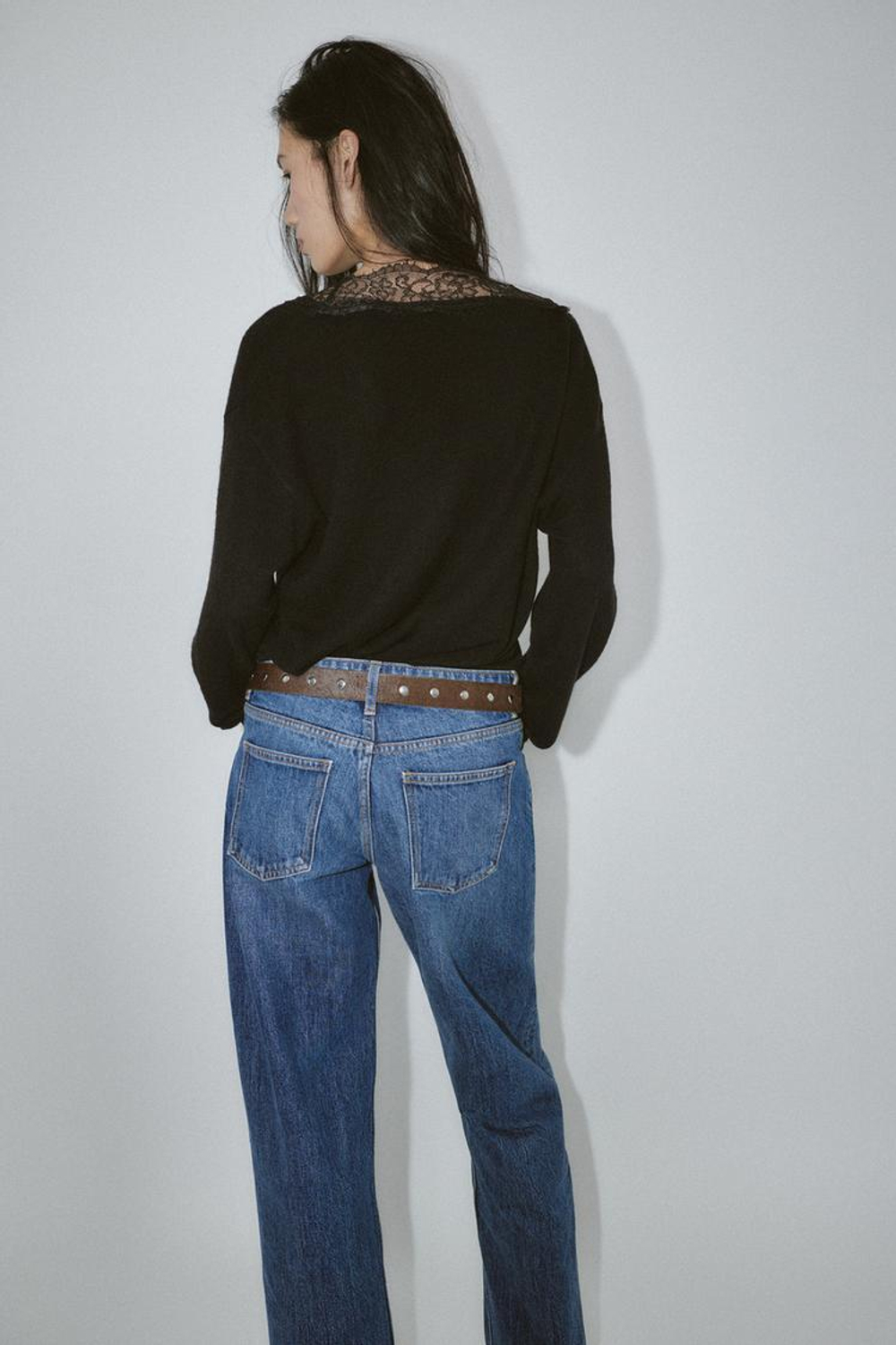 ZARA ДЖЕМПЕР С КРУЖЕВНОЙ ОТДЕЛКОЙ, ЧЕРНЫЙ