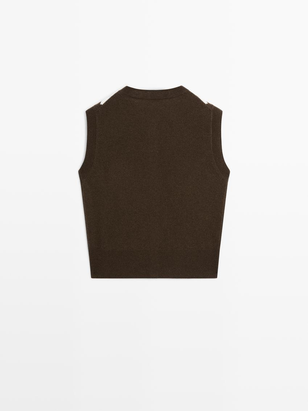 Massimo Dutti Кардиган с узором «ромбы», шоколадный