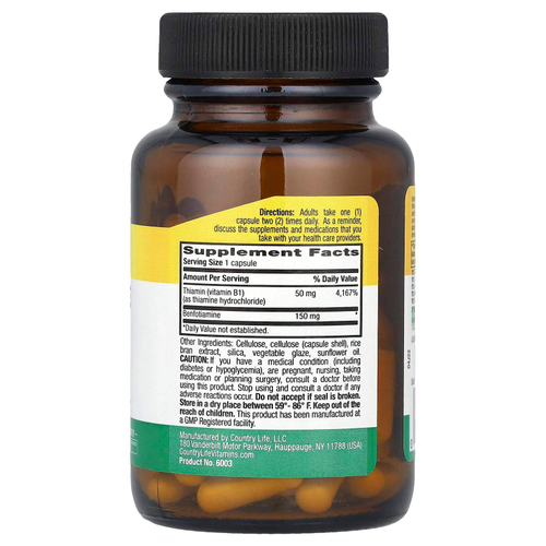Country Life, Бенфотиамин, с коферментом B1, 150 мг, 60 растительных капсул
