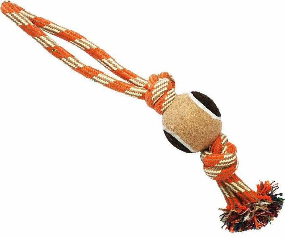Игрушка №1 для собак Грейфер веревка с мячом и 2-мя узлами, бежево-оранжевый 38 см