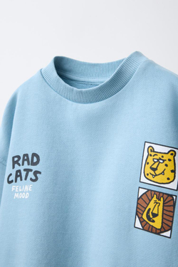 ZARA ТОЛСТОВКА С ПРИНТОМ ЖИВОТНЫХ, ГОЛУБОЙ