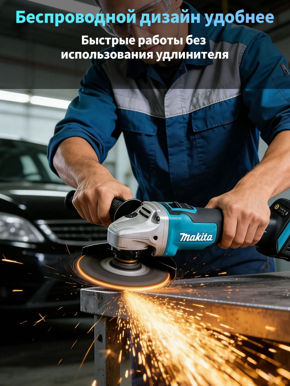 Беспроводная угловая мельница MAKITA, бесщеточный двигатель 125 мм