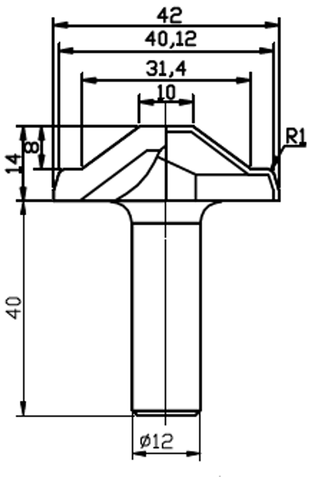 PCD профильная фреза D.42x14 42x40 Z2