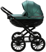 Детская коляска Adamex Chantal Retro Deluxe 3 в 1 C105A (ИЗУМРДНАЯ 100% КОЖА-ХРОМ МОЛНИИ)