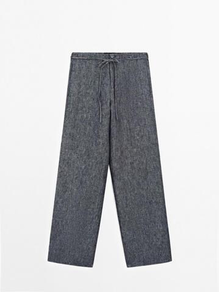 Massimo Dutti Брюки прямого кроя из 100% льна, индиго