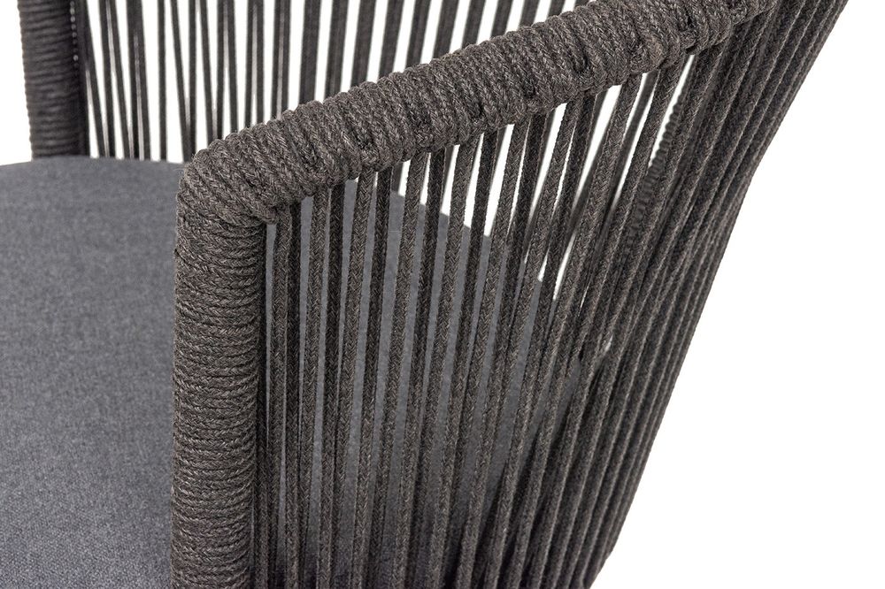 "Люксембург" стул плетеный из роупа, каркас из стали темно-серый (RAL7024) муар, роуп темно-серый круглый, ткань темно-серая 027