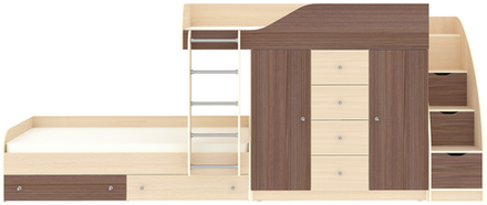 Кровать двухъярусная КарИВи Астра 6 с лестницей Комод КарИВиом  Дуб Молочный Бодего Темный