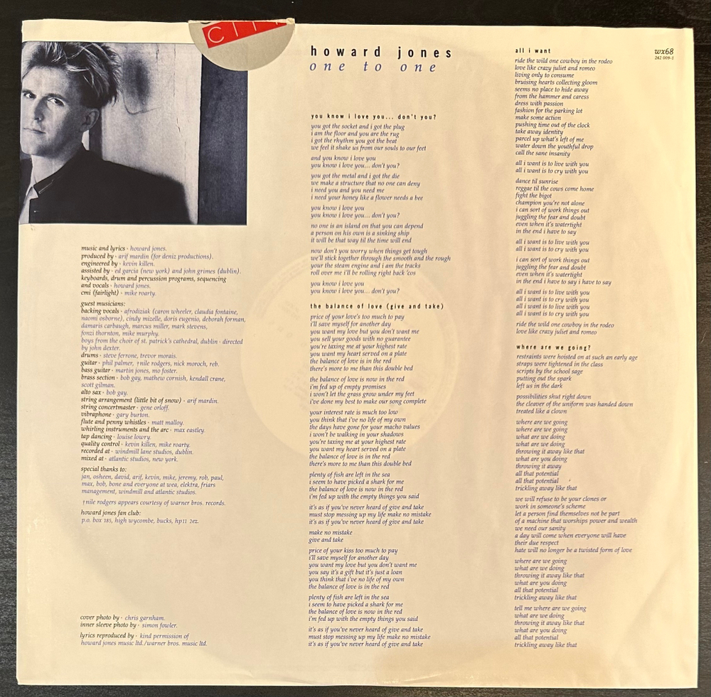 Howard Jones - One To One (Германия 1986г.)