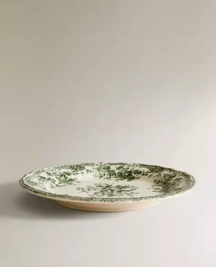 ZARA HOME ДЕСЕРТНАЯ ТАРЕЛКА ИЗ ФАЯНСА С ЦВЕТОЧНЫМ УЗОРОМ, ОЛИВКОВЫЙ