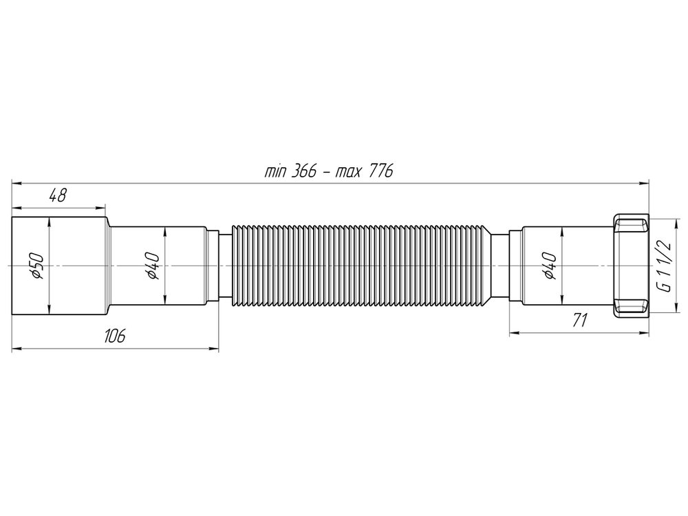 Гофра для сифона Ани Пласт K106 1.1/2"*40/50, 366-776 мм