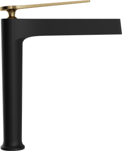 Смеситель для раковины STWORKI Аулум S06020BG матовый черный, матовое золото + донный клапан SD-001BK матовый черный