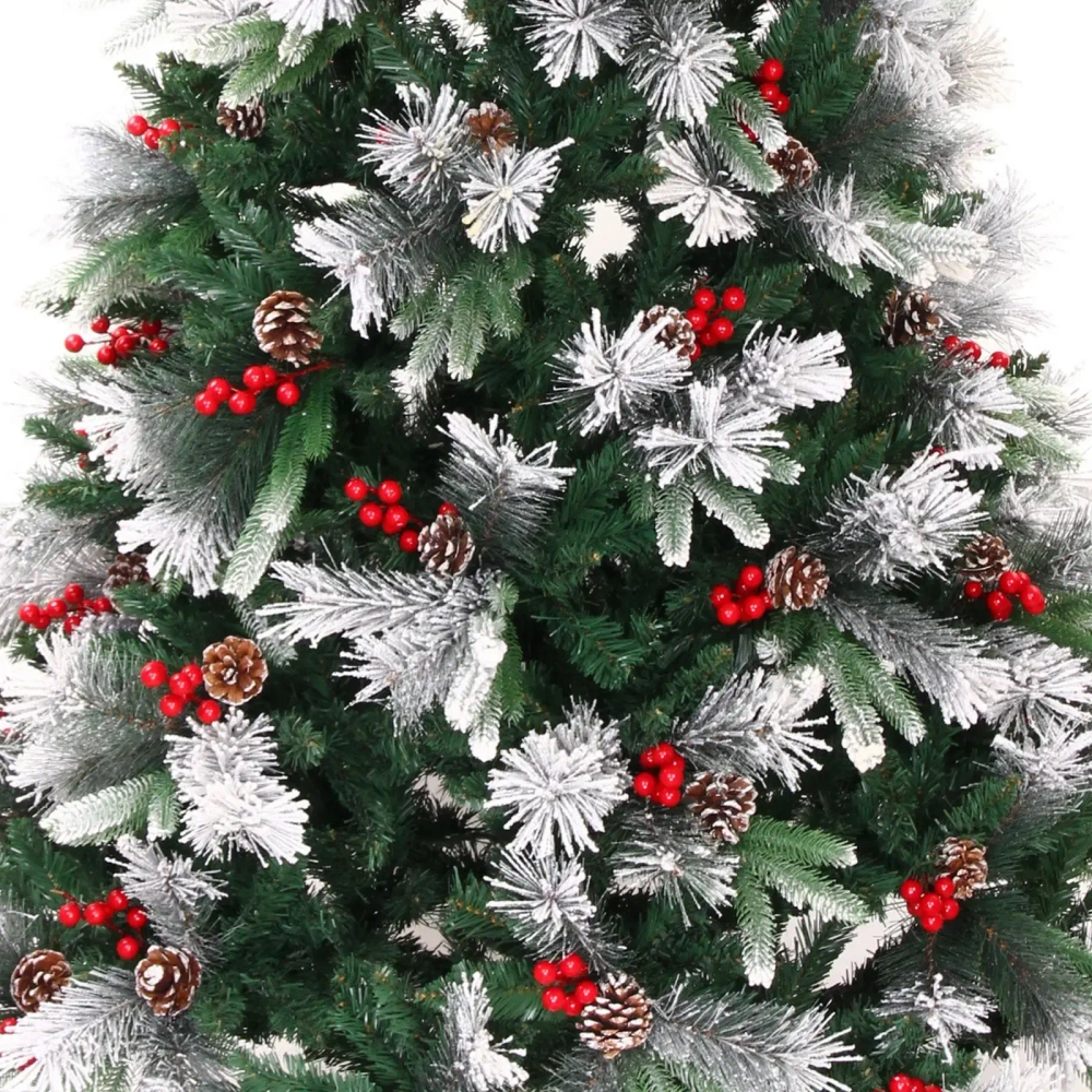 Елка «Грация» 210 см, ПВХ, леска, резина с белым напылением (шишки и ягоды), 1258 веток