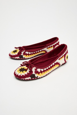 ZARA БАЛЕТКИ С ВЫШИВКОЙ, РАЗНОЦВЕТНЫЙ