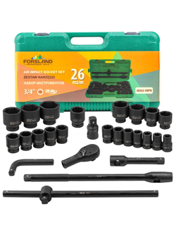 Набор инструментов ударных 26пр. 3/4''(6гр.) Forsland Forsland-68262-5MPB