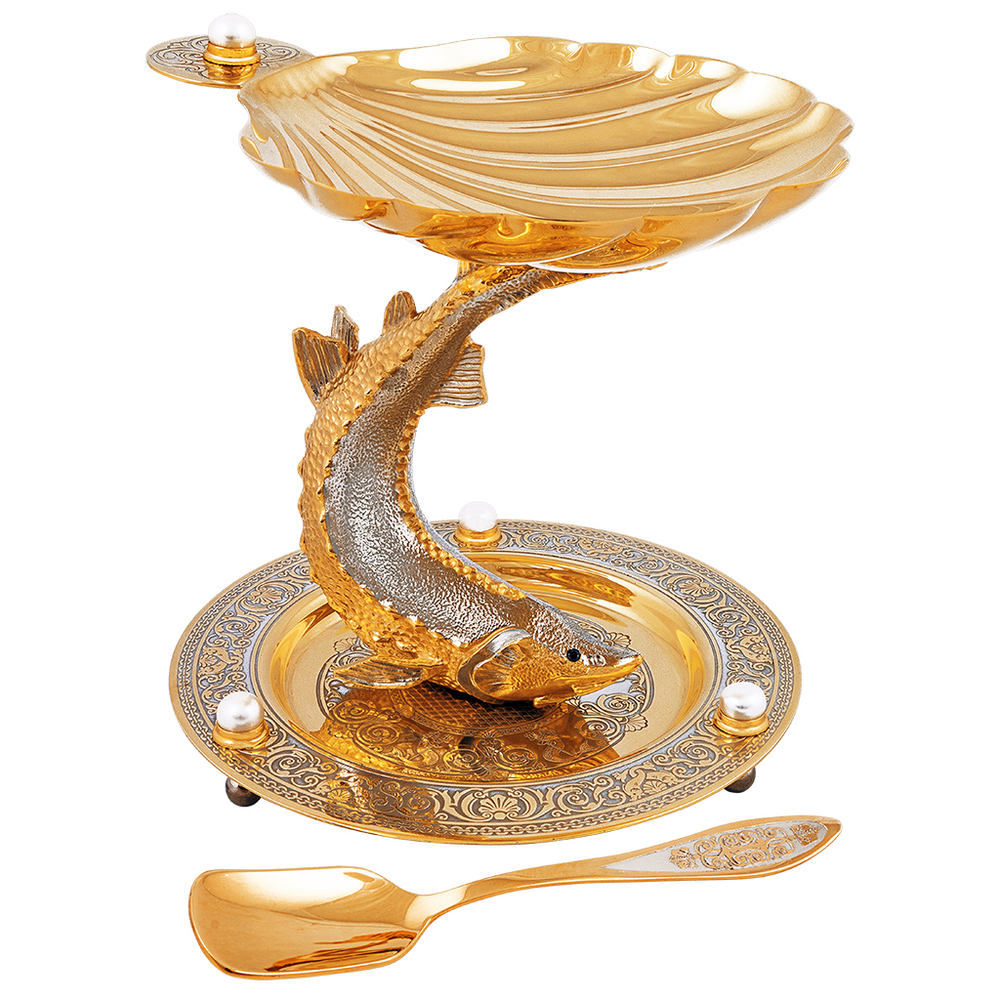 Набор: Икорница "Белуга" с ложечкой и тремя стопками