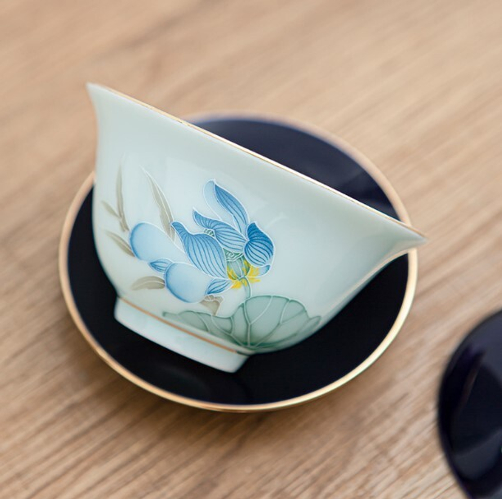 278182 Гайвань ЛОТОС 130 мл , фарфор белый-синий