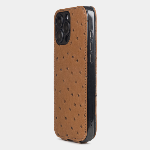 Кожаный чехол для iPhone 16 Pro Max, страус цвета карамель
