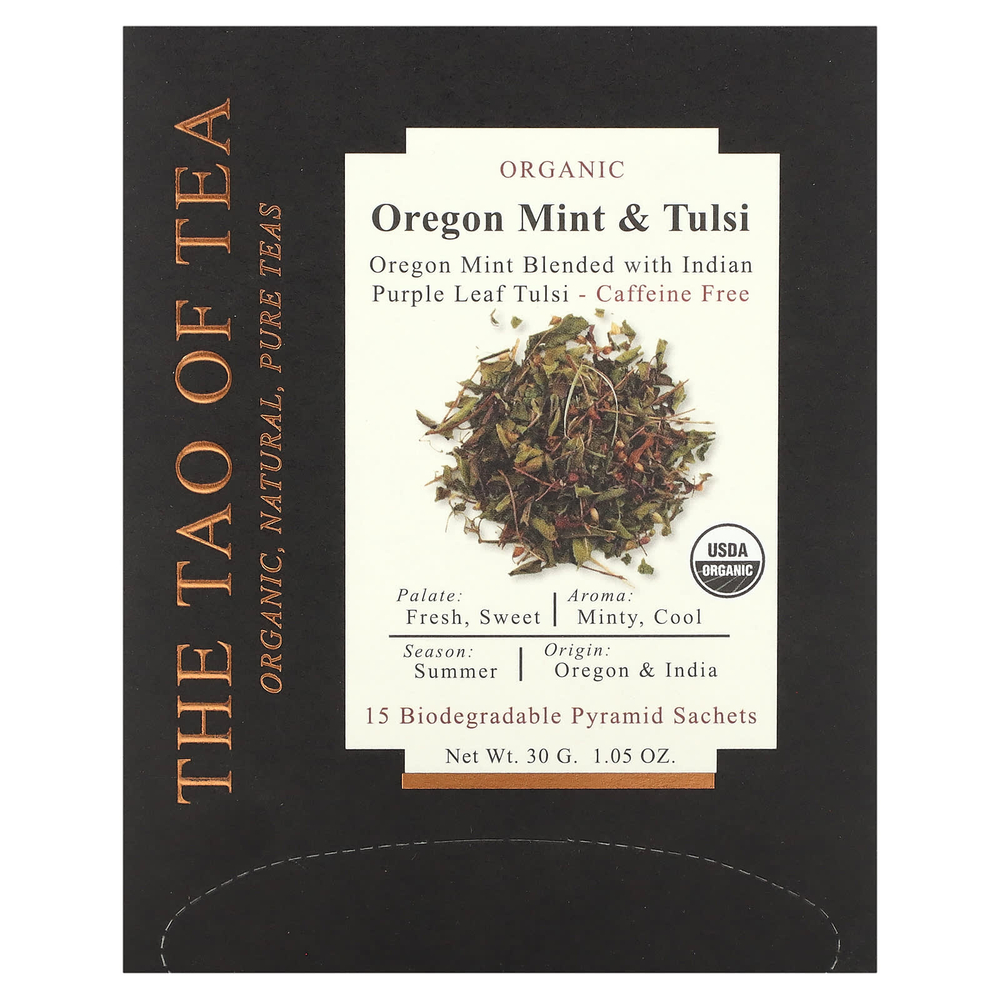 The Tao of Tea, органические орегонская мята и тулси, без кофеина, 15 саше, 30 г (1,05 унции)