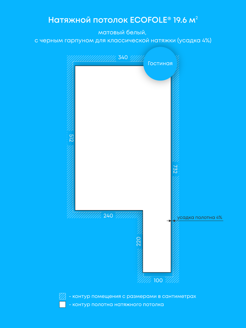 Матовый натяжной потолок 19.6 м2
