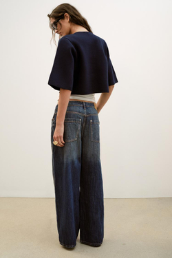 ZARA УКОРОЧЕННЫЙ ВЯЗАНЫЙ КАРДИГАН, МОРСКОЙ СИНИЙ