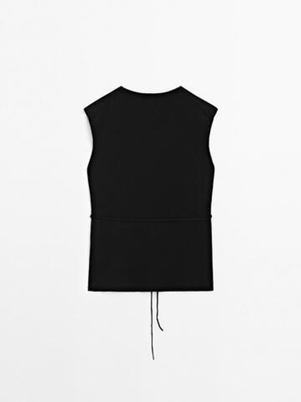 Massimo Dutti Трикотажный жилет с V-образным вырезом, черный