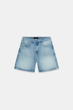 ZARA ДЖИНСОВЫЕ ШОРТЫ Z1975 С ПЕРЕКРЕСТНЫМ ПОЯСОМ, ВЫЦВЕТШИЙ СИНИЙ