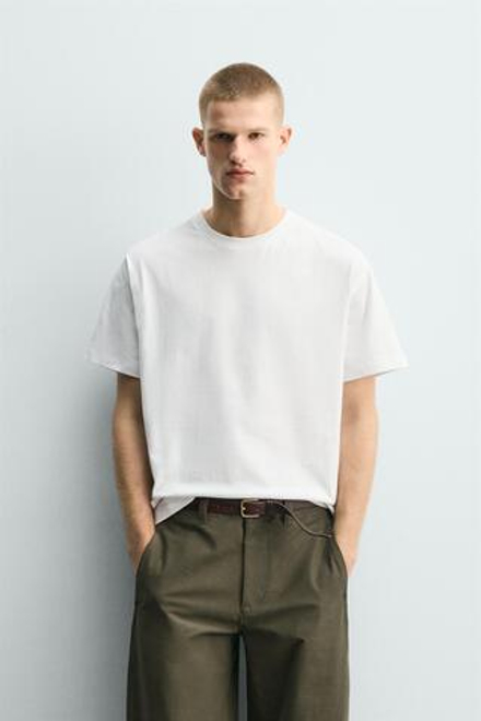 ZARA ФУТБОЛКА RELAXED FIT СО ШВАМИ, БЕЛЫЙ
