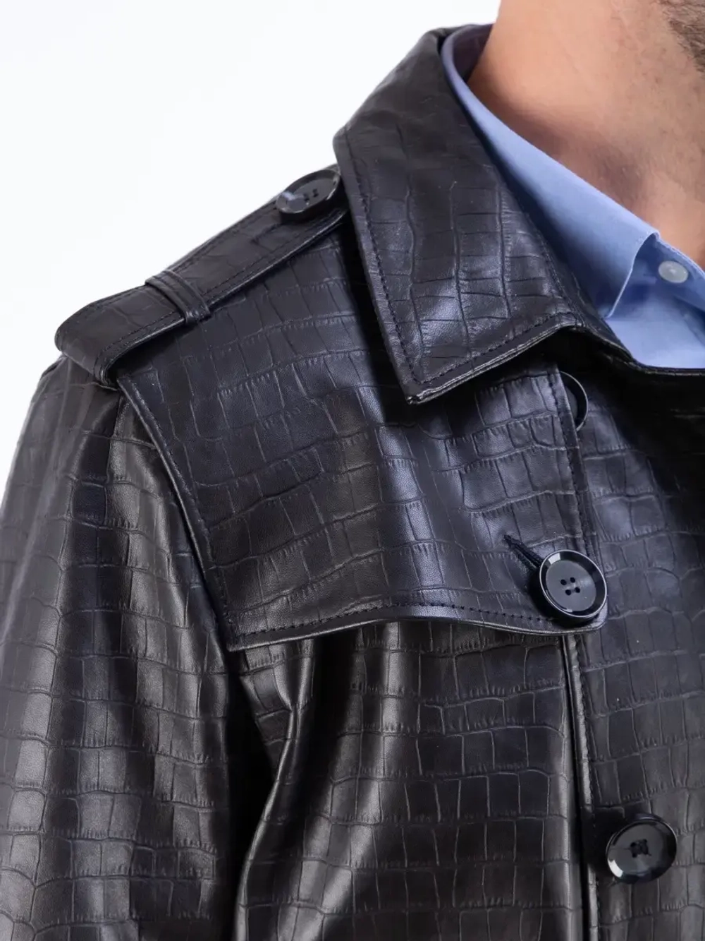 Плащ мужской кожаный  натуральный тренч