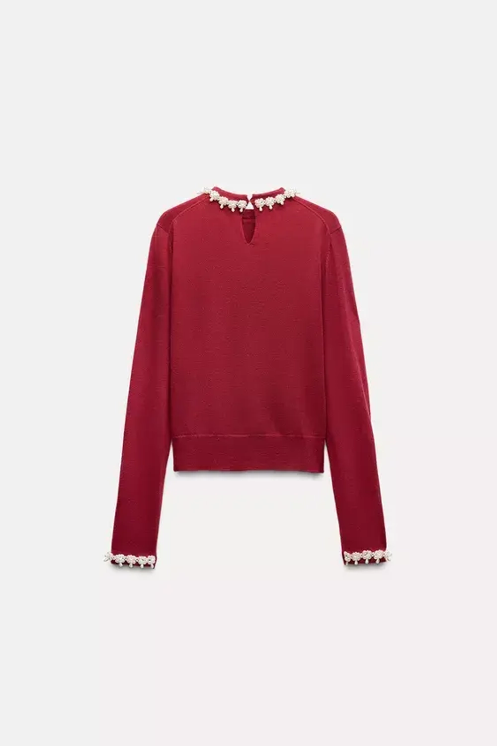 ZARA ОДНОТОННЫЙ СВИТЕР С БУСИНАМИ, ТЕМНО-РОЗОВЫЙ