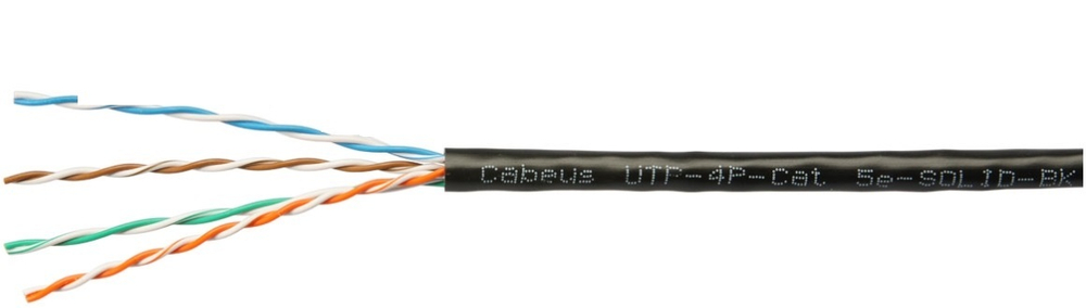 Кабель витая пара U/UTP 5e кат. 4 пары Cabeus UTP-4P-Cat.5e-SOLID-BK-100