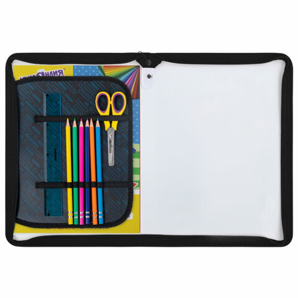 Папка для труда на молнии ЮНЛАНДИЯ А4, 1 отделение, откидная планка, органайзер, "Fire car", 272223