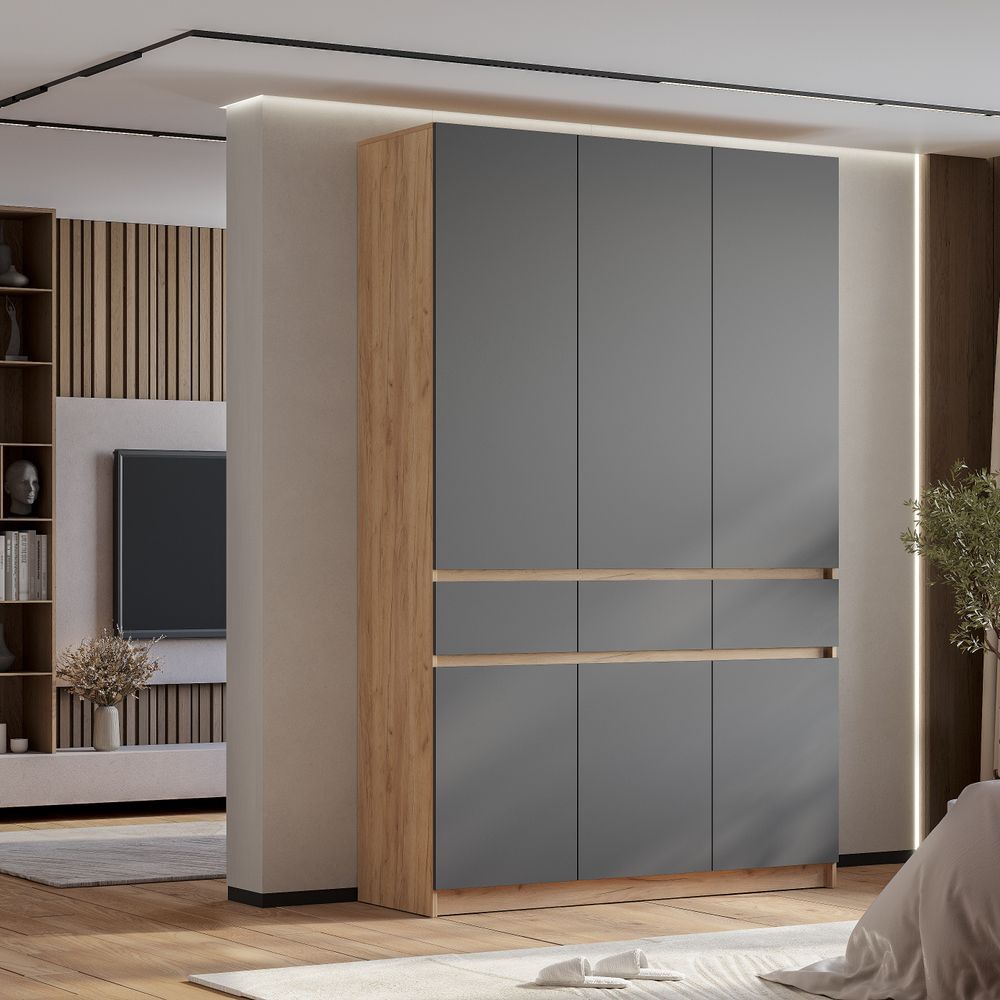 Шкаф 3-х створчатый Багира ШК-08 крафт/графит