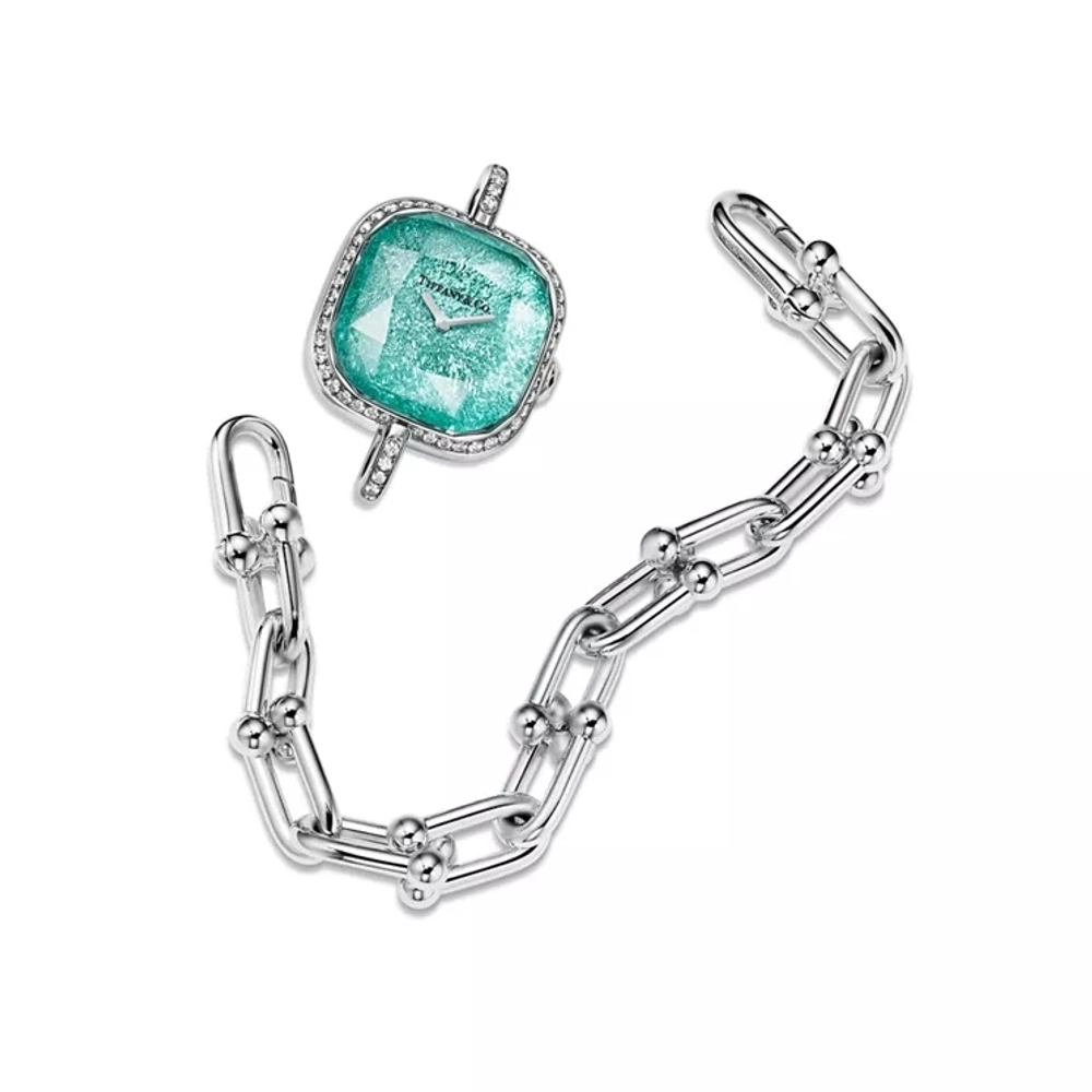 Часы - браслет из серебра 925 с бриллиантами, Tiffany 💠Hard Wear watch blue ||