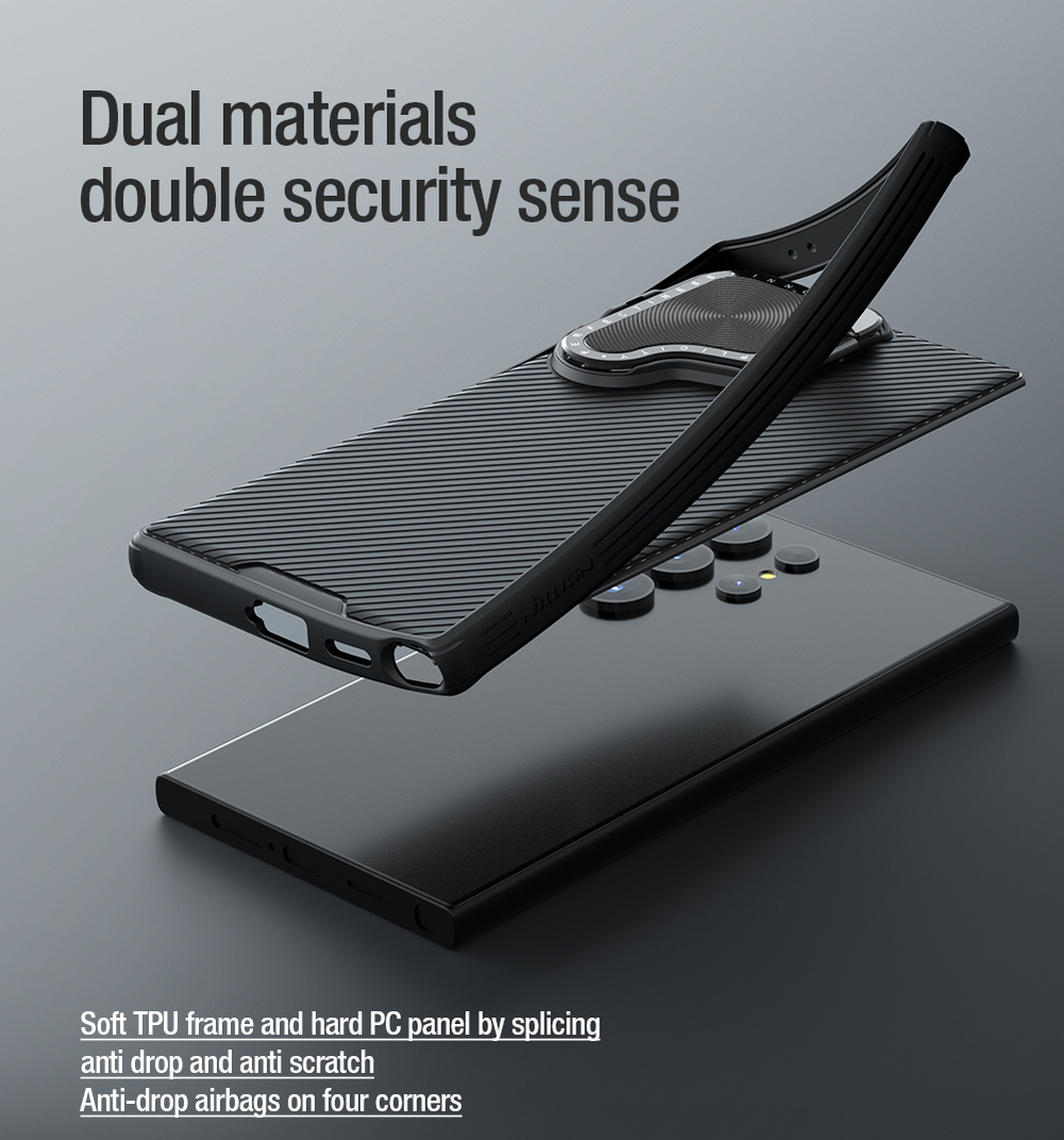 Чехол от Nillkin на Samsung Galaxy S24 Ultra с металлической откидной крышкой и поддержкой магнитной беспроводной зарядки MagSafe, серия CamShield Prop Magnetic Case