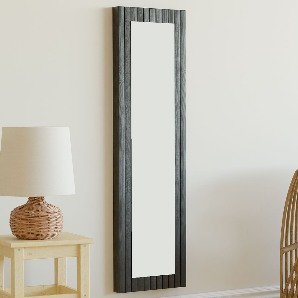 Зеркало Пиафорте 119х33 см с деревянной рамой / зеркало в прихожую из массива сосны в стиле лофт / цвет черный