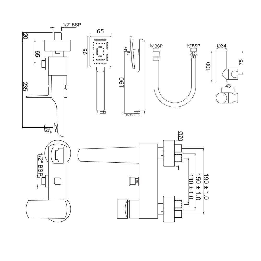 Jaquar, Смеситель для ванны внешний, Kubix Prime, 1-рычаж., Хром KUP-CHR-35119PMSHK