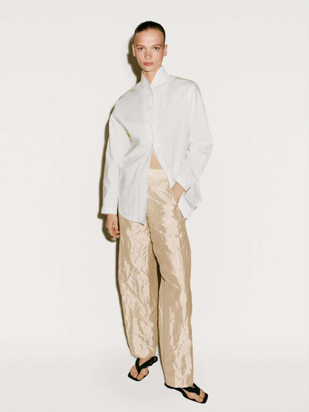 Massimo Dutti Брюки из фактурного атласа с прямыми штанинами - Limited Edition, жемчужно-серый