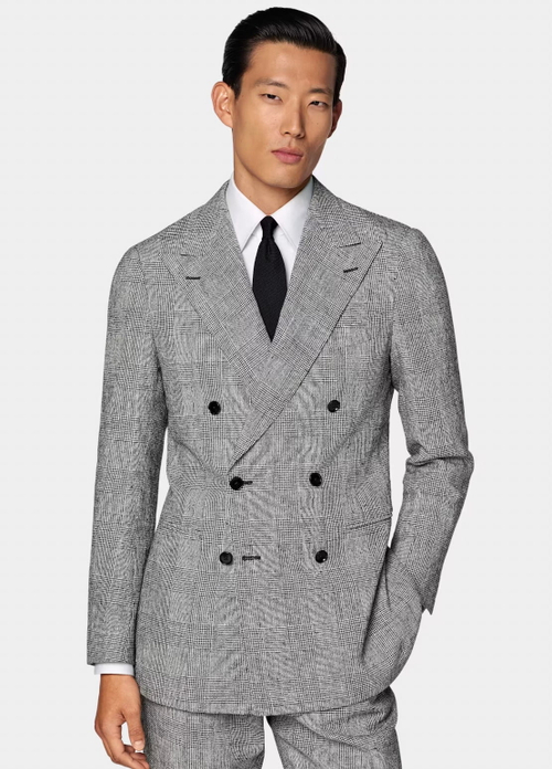 Мужской двубортный костюм (серый) Б63