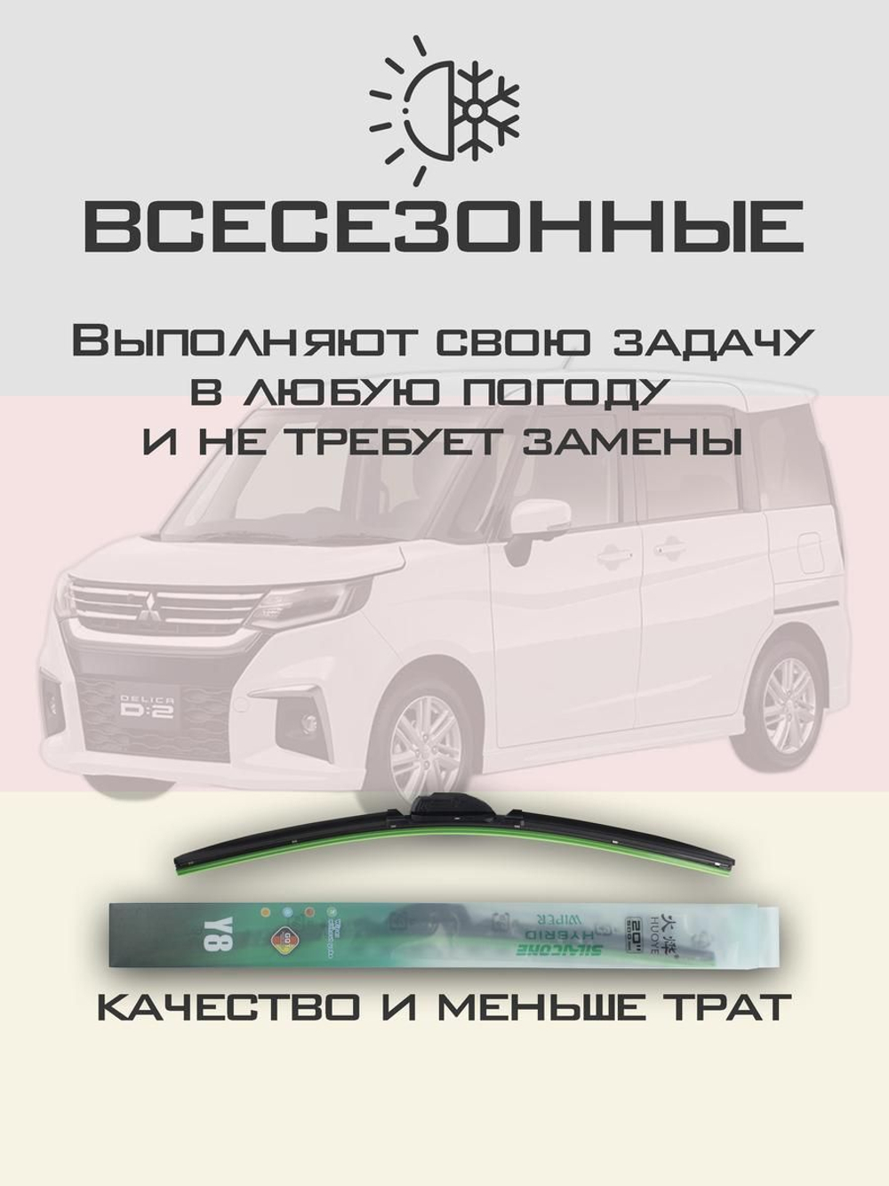 Щетки стеклоочистителя HUOYE Y8 550/550 мм на Mitsubishi DelicaD2 | Hook/J-Hook