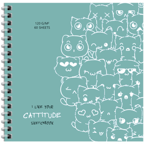 Скетчбук 60л., 150*150 MESHU "Cat wave", на гребне, выб. лак, soft-touch, 120г/м2